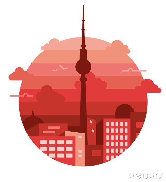 Sticker  Vue de la ville. Illustration vectorielle design plat Skyline abstraite de la ville