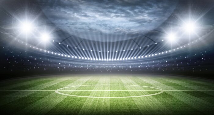Sticker  Vue du terrain et du stade illuminés par les projecteurs