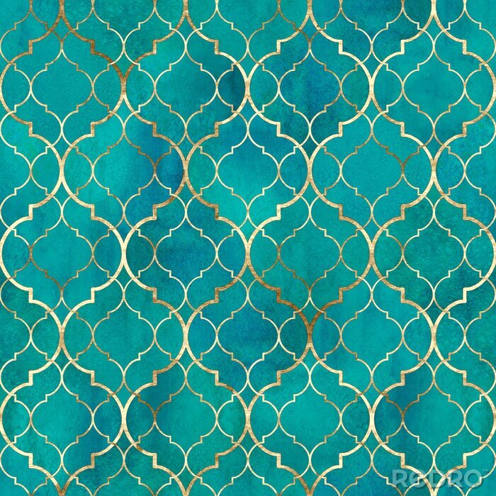Sticker  Watercolor abstract geometric seamless pattern. Arab tiles. Kaleidoscope effect. Watercolour vintage mosaic texture