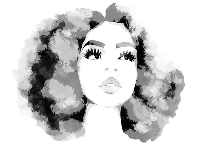 Sticker  Watercolor art painting of Black woman. hair care. African american girl with afro hair, illustration