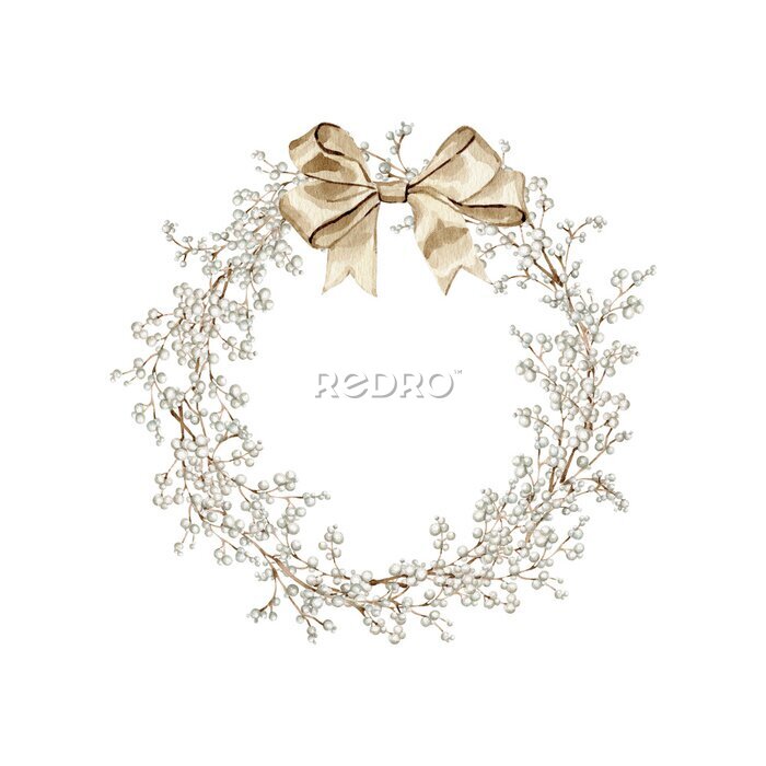 Sticker  Watercolor Christmas holiday wreaths hand drawn clip art