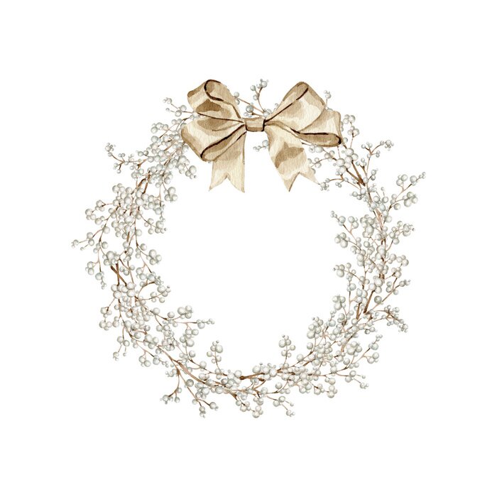 Sticker  Watercolor Christmas holiday wreaths hand drawn clip art