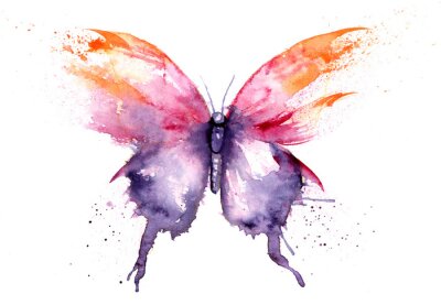 Sticker  watercolor drawing - butterfly made of blots and splashes