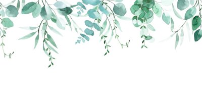 Sticker  watercolor drawing. seamless border with eucalyptus leaves. vintage drawing.