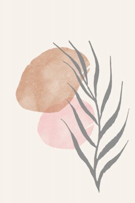 Sticker  Watercolor set of abstract aesthetic forms pastel colors and leaf organic . Abstract collage backgrounds for post card and wedding invitation