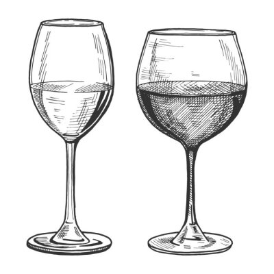 Sticker  white and red wine glasses
