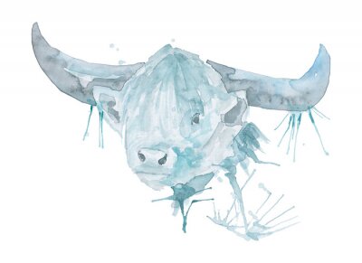 Sticker  white metal bull symbol watercolor