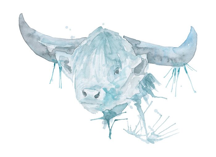 Sticker  white metal bull symbol watercolor