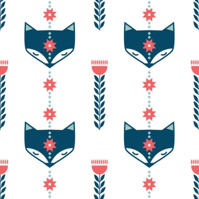 Sticker  Winter folk art seamless pattern in Scandinavian, Nordic style.