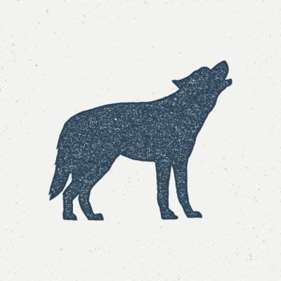 Sticker  Wolf. coyote. dog Vintage style howling wolf logo. Graphic print design for t-shirts, mugs etc.Hand drawn insignia, rustic design. Vector Letterpress effect. - Vector