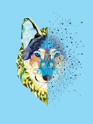 Sticker  Wolf en tête motif géométrique avec Starline vecteur