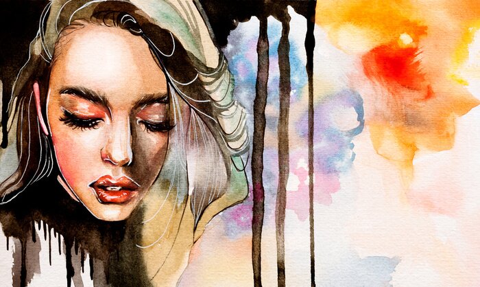 Sticker  Woman in watercolor