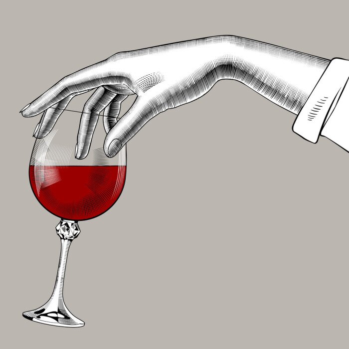 Sticker  Woman's hand holding a glass with red wine
