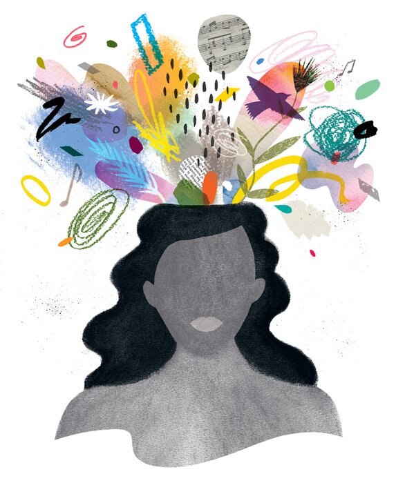 Sticker  woman with abstract elements popping out of her head