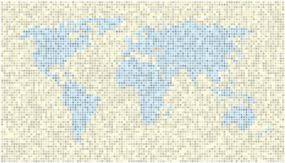 Sticker  World map dots Yellow Blue EPS 10