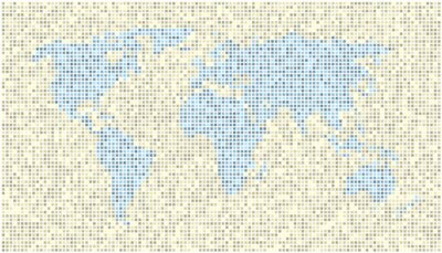 Sticker  World map dots Yellow Blue EPS 10