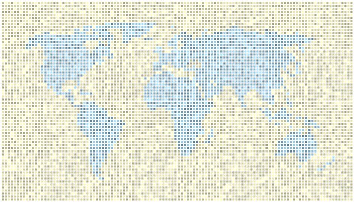 Sticker  World map dots Yellow Blue EPS 10