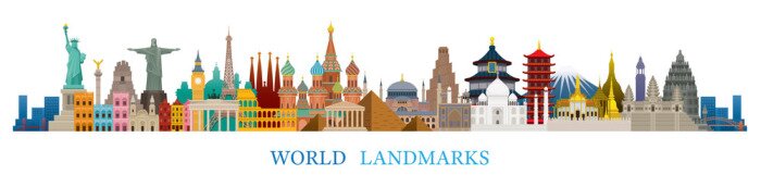 Sticker  World Skyline Landmarks in Flat Design Style