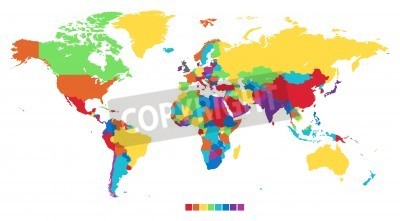 Sticker  Worldmap in rainbow colors. Vector illustration.