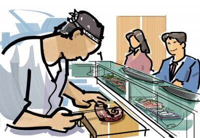 Sticker  寿司 屋 の カ ウ ン タ ー