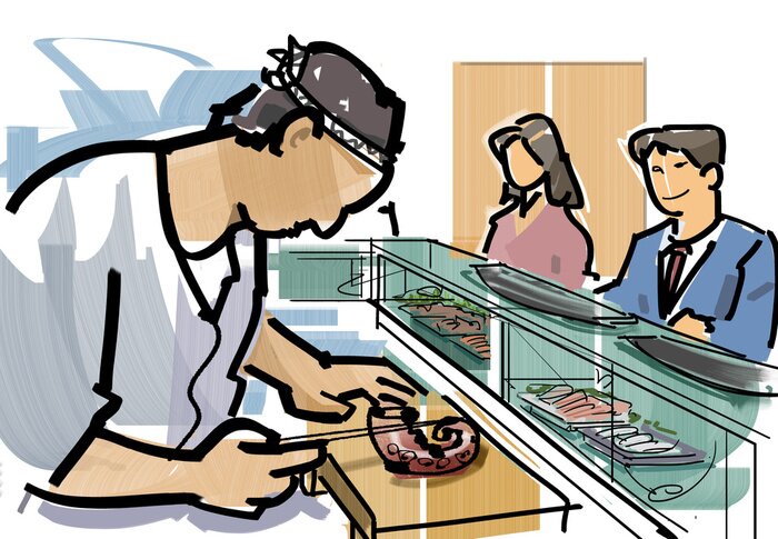 Sticker  寿司 屋 の カ ウ ン タ ー