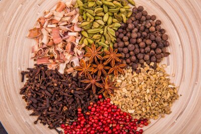 Sticker  Пряности в круглой деревянной тарелке