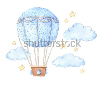 Sticker  Ballon bleu entre nuages ​​et étoiles