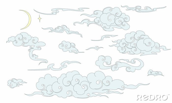Sticker  Ensemble de nuages ​​dans le style chinois