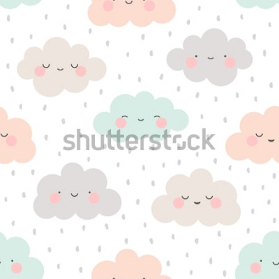 Sticker  Nuages ​​de pluie souriants colorés avec rougissements