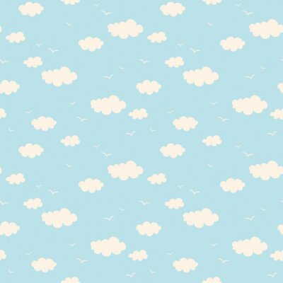 Papier peint à motif  pattern avec des nuages ​​et des oiseaux