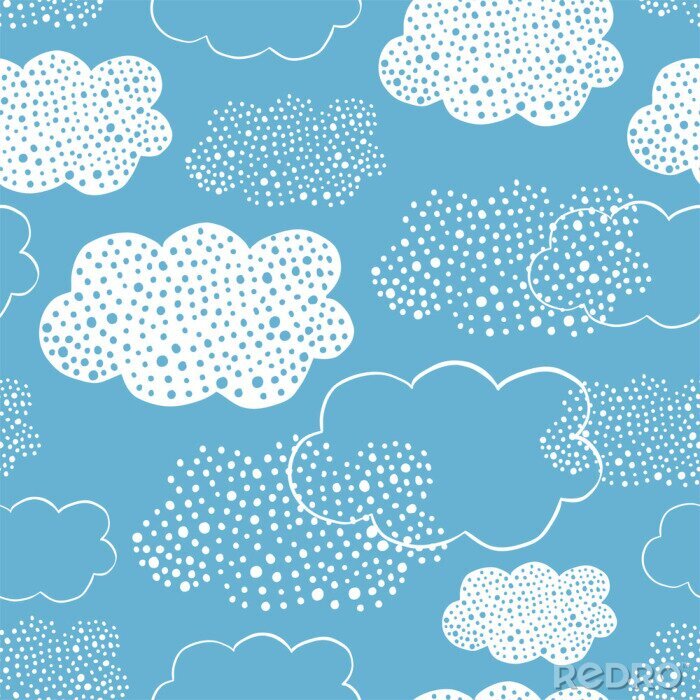 Sticker  Seamless pattern de nuages ​​doodle dessinés à la main