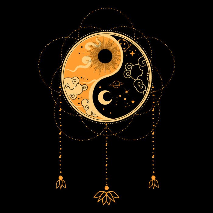 Sticker  Yin yang flash tattoo. Dreamcatcher concept. Native tribal art.