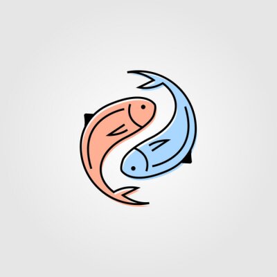 Sticker  yin yang fresh fish logo label packaging vector seafood illustration