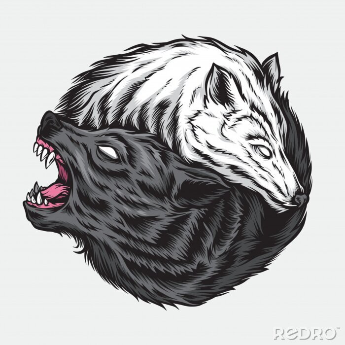 Sticker  yin yang wolf vector logo
