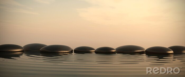 Sticker  Zen pierres dans l'eau sur le lever du soleil