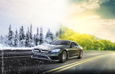 Tableau  2 saisons sur la voiture de route