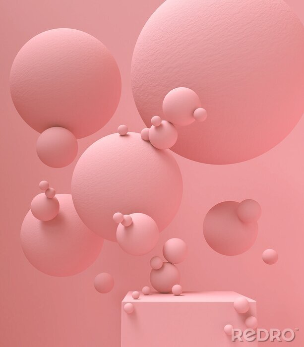 Tableau  3d rendering of pink podium display minimal scene, pastel color abstract geometric shape.