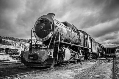 Tableau  Abandonnée locomotive, dramatique version noir et blanc