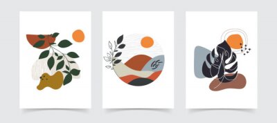 Abstract boho floral line art vector leaves background.