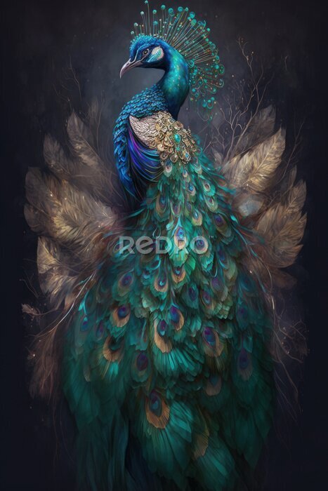 Tableau  Abstract Colorful Peacock . AI generated Illustration.