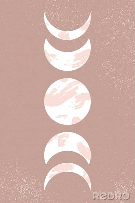 Tableau  Abstract contemporary aesthetic background with Moon phases. Pastel beige colors. Boho neutral wall decor. Mid century modern minimalist art print. Organic natural shapes. Magic concept.