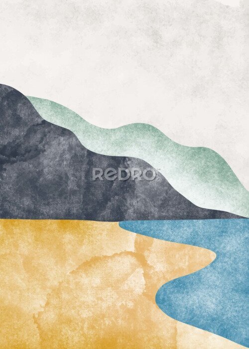 Tableau  Abstract contemporary aesthetic background with mountain landscape. Boho wall decor. Minimalist design. vector background illustration.