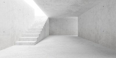 Tableau  Abstract empty, modern concrete walls room with stairs and indirect lit from above - industrial interior or gallery background template