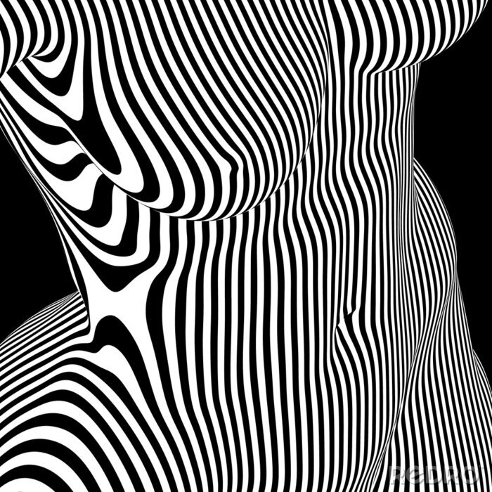 Tableau  abstract female nude in op art style