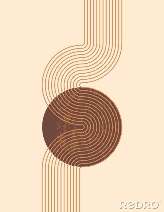 Tableau  Abstract Modern Art Background with Geometric Shapes Lines and Circles. Vector Boho Illustration in Minimal Style and neutral colors for Wall art, t-shirt Print, Book Cover, Banner, Social Media