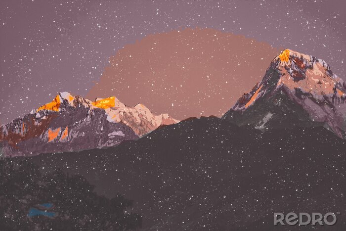 Tableau  Abstract painting of colorful mountain, Digital painting illustration