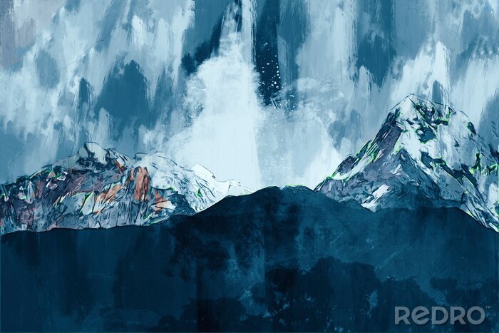 Tableau  Abstract painting of mountains in cool tone , Digital painting