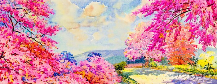 Tableau  Abstract watercolor landscape painting imagination colorful of beauty flowers