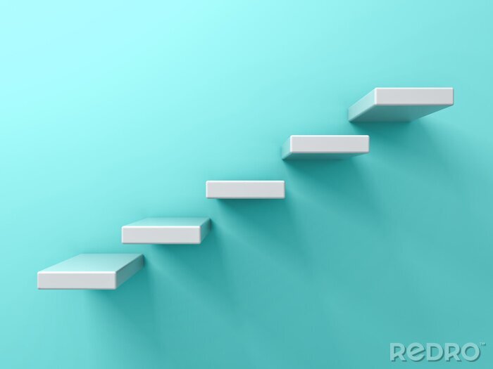 Tableau  Abstract white stairs or five steps  business concept on blue green pastel color wall background with shadow 3D rendering