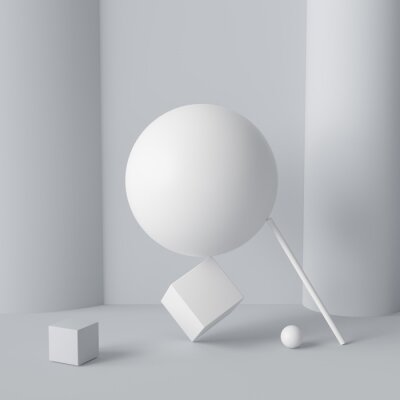 Tableau  Abstraction blanche avec une sphère et un cube